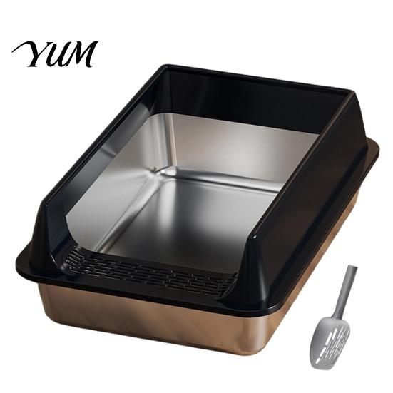 Strapazierfähige Edelstahl-Haustiertoilette Metall-Katzenklo, Kätzchenbox mit hohen Rändern, Auslaufsicheres geruchshemmendes Design, Schaufel inklusive, Nicht