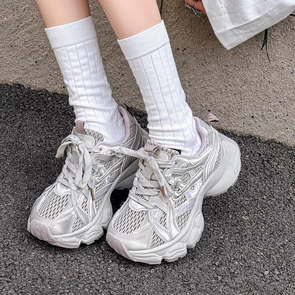 Spring and summer single net breathable dad shoes 2025 new fashion trend fried street thick sole heightening casual versatile sports shoes