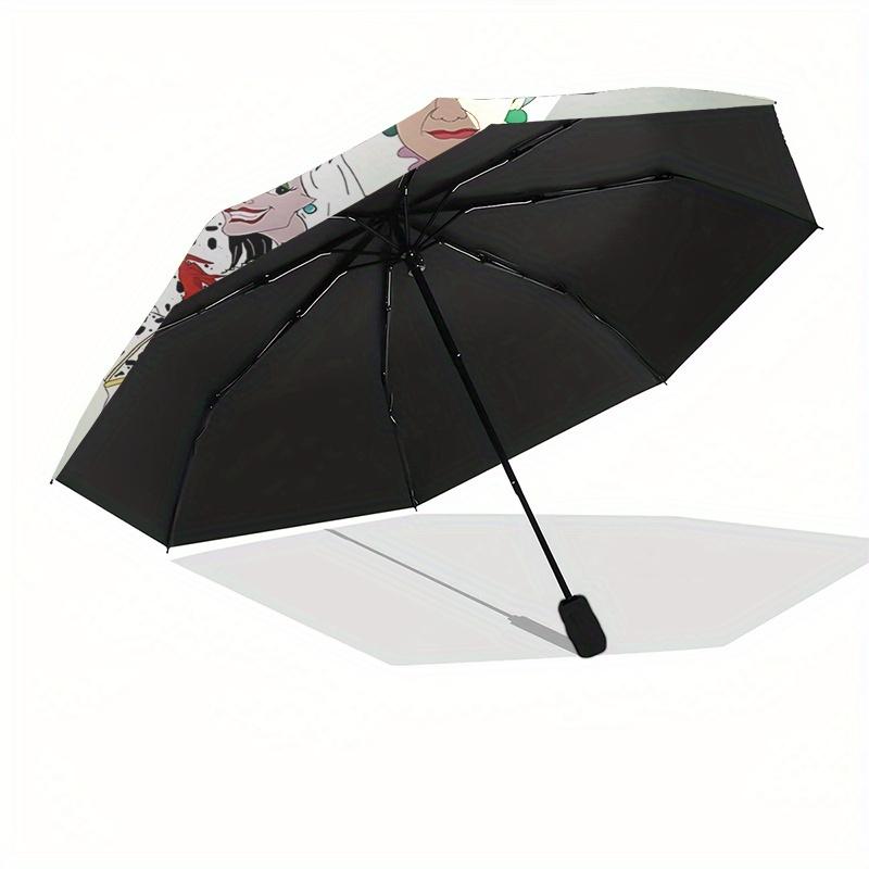 Disney Villains Disney Automatic Open/Close Fashion umbrella - Cute Umbrella with Cute Design, Portable 3-Fold Compact Umbrella for Men & Wo