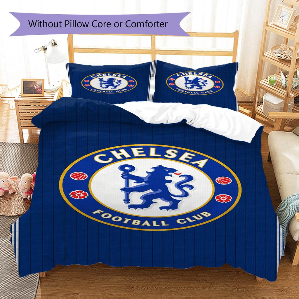 Soccer Chelsea F C Pattern Bedding Set Quilt Cover Pillowcase Home Decor Gift (1 * Duvet Cover + 2 * Pillowcase, Without Core)