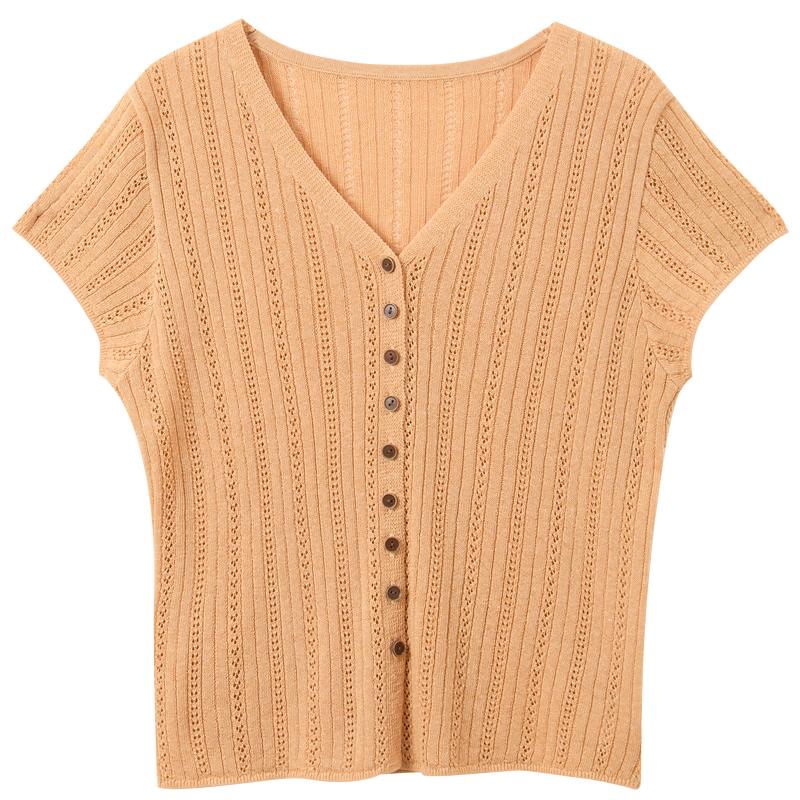 Women's V-neck Short Sleeve Lyocell Blend Knit Top