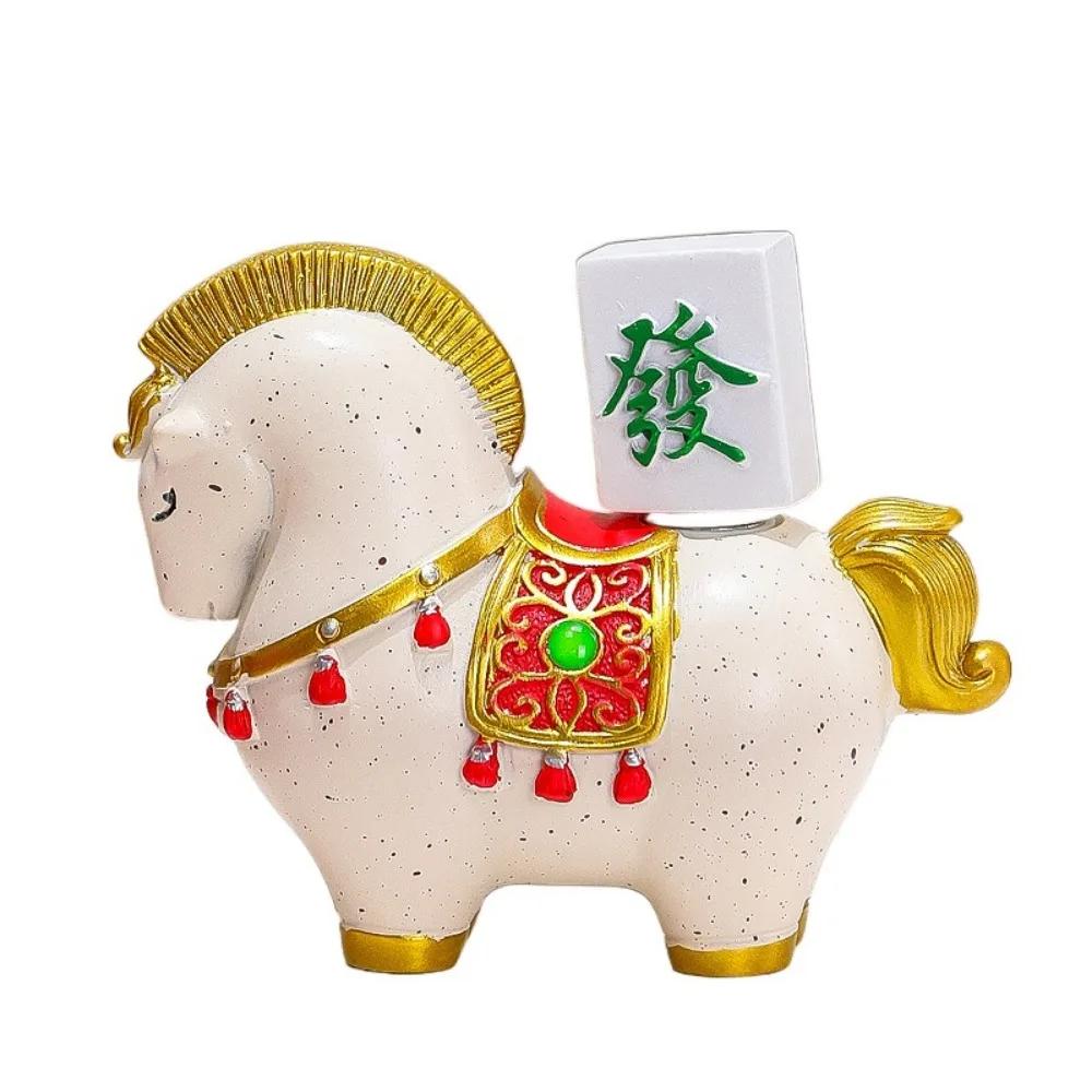 Cute Resin Horse Figurine Horse Mascot Rotatable Horse Miniature Chinese Style Desktop Ornament Car Decoration