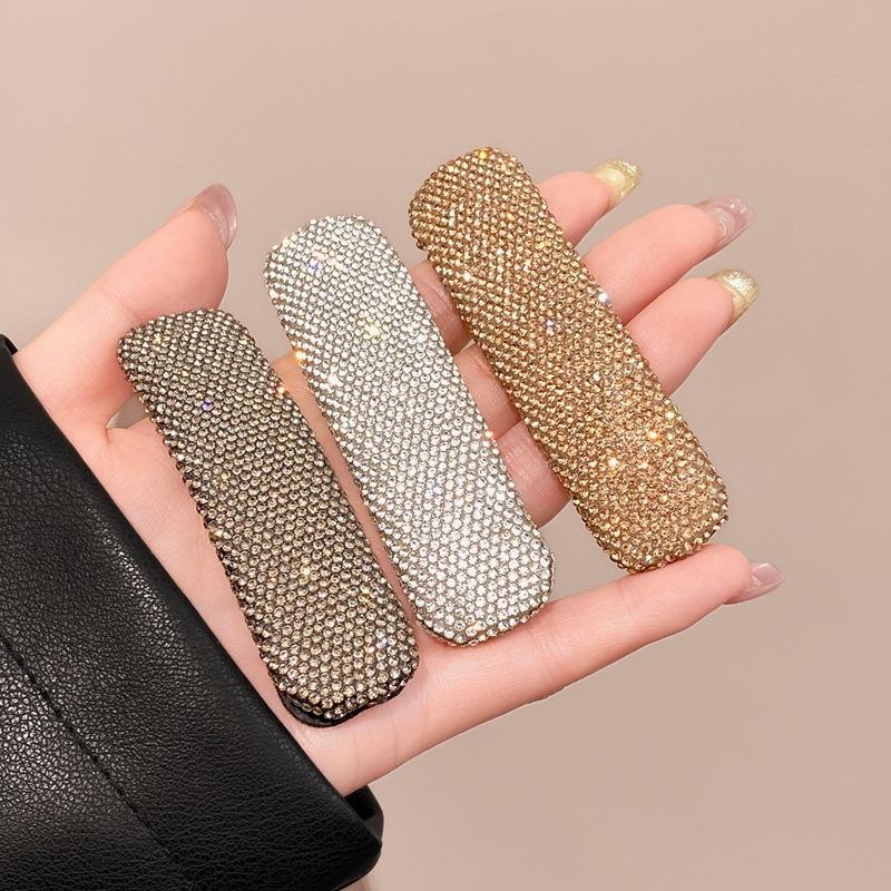 Stylish And Simple Full Diamond Geometric Hairpin, High-End Temperament Side Clip Bb Clip, Versatile Bangs Clip, Hairpin, Hair Accessories