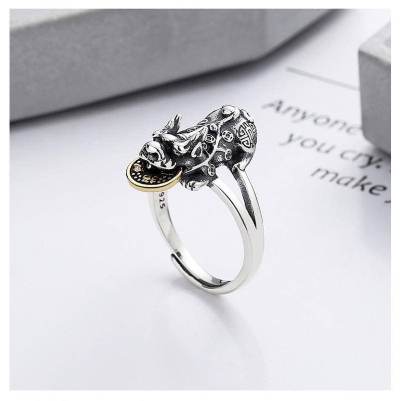 Adjustable Open Ring With Pixiu Charm Plated Copper Unisex Vintage Style Statement Finger Men Women