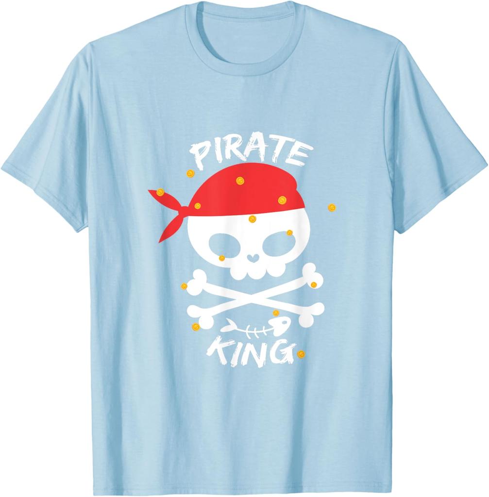 Pirate King Skull Red Bandana Graphic Tee Soft Cotton Casual Crewneck TShirt for Men