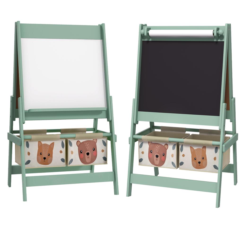 Cavalletto per Bambini Tre in Uno con Rotolo di Carta, Cavalletto da Pittura, con Contenitore - Verde