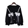 Autumn and winter new loose splicing imitation mink velvet knitted cardigan sweet bow soft waxy sweater jacket women