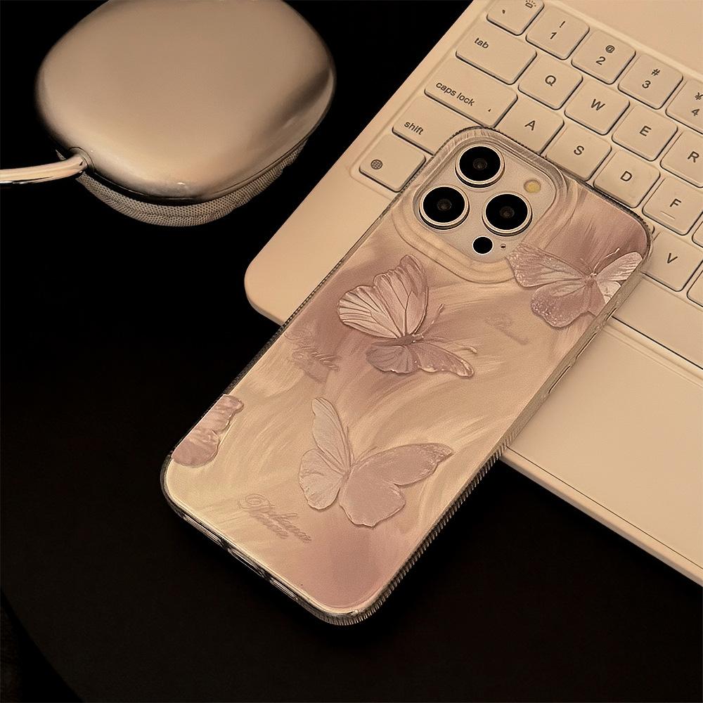Feather Ins Pink Butterfly Applicable To Apple 15pro Max Mobile Case IPhone 16 Pendant 12 Hard 14 Fairy 13