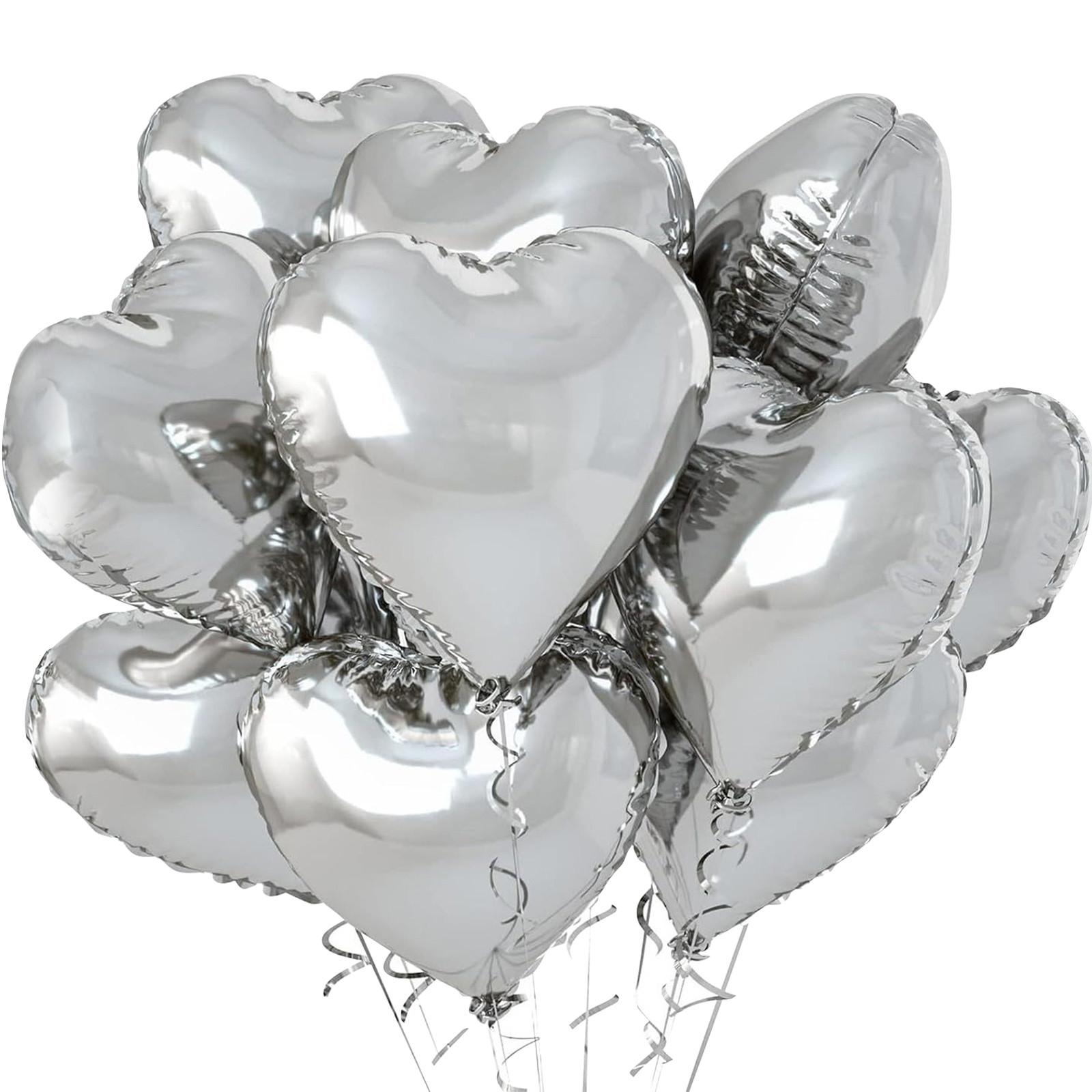 

10Pcs 18inch Love Heart Shape Foil Balloons Wedding Decoration Birthday Party Gift Home Room Decor DIY Aluminum Air Balls срібний