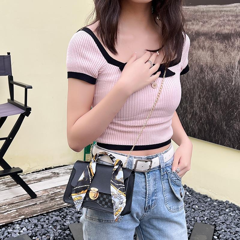 New bag silk scarf strap printed small square bag versatile single shoulder crossbody portable women's bag