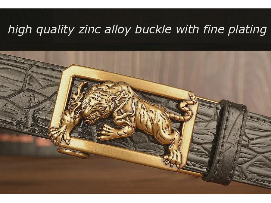 New Tiger Zodiac Automatic Buckle Men's Crocodile Pattern Cowhide Belt