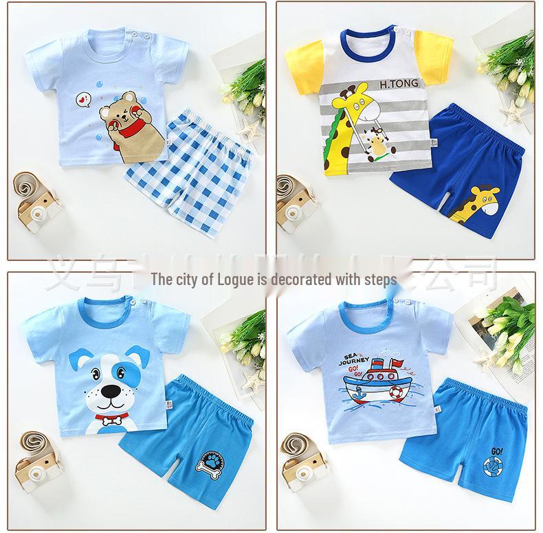 Kids' Summer Cotton Two-Piece Set: Cartoon Short Sleeve & Shorts for Toddlers