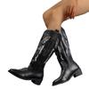 Retro Embroidery Long Botas Black Chunky Heel Knight Boots Casual Women's Shoes 2024 New Fashion Western Tall Leather Boots