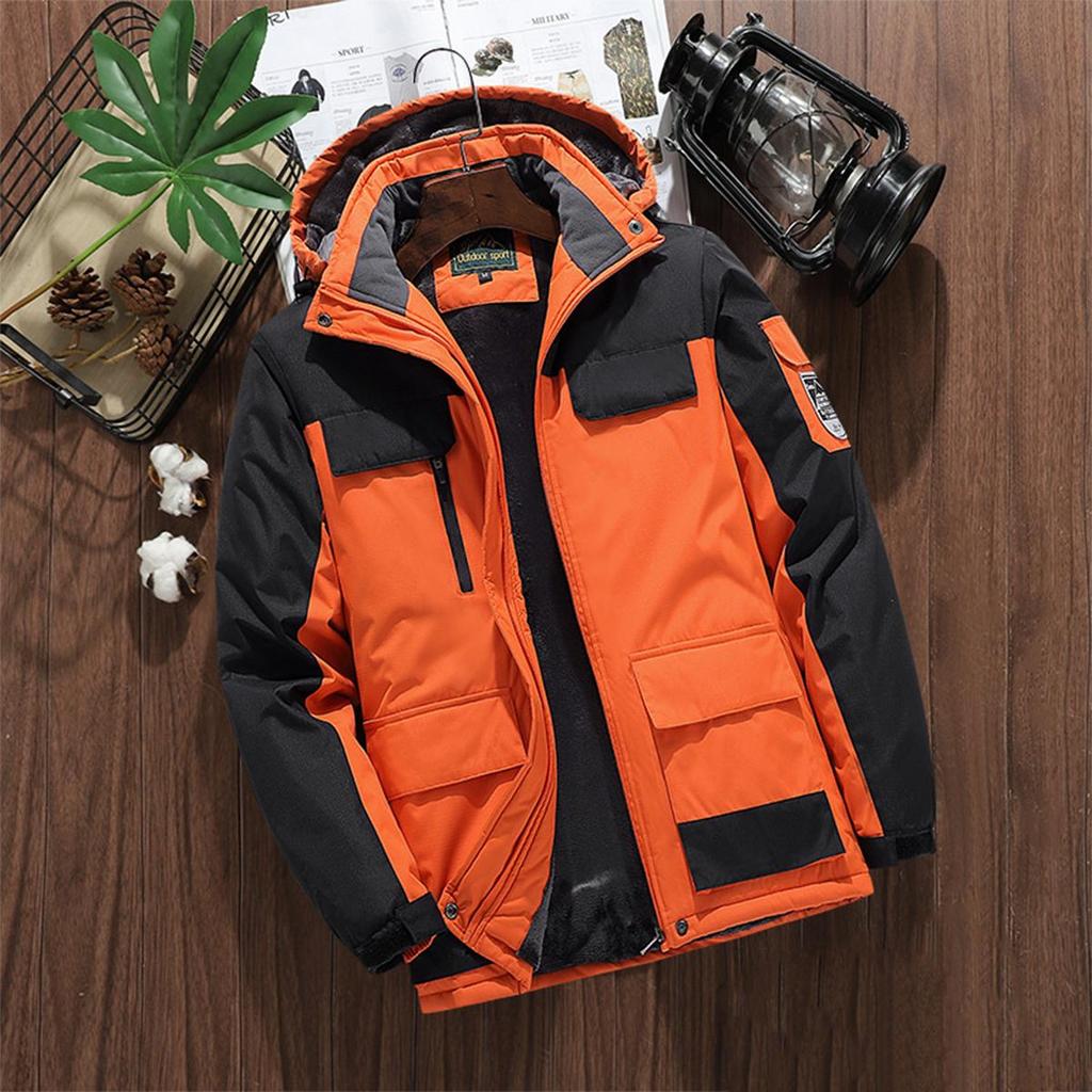 Men's Outdoor Windproof Waterproof Hooded Jacket - Thick Velvet, Large Size, Warm and Cold-Proof