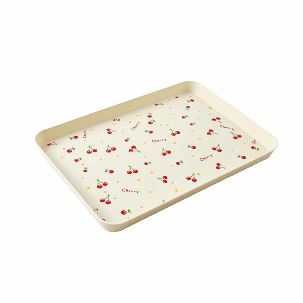 Cherry Pattern Plastic Dessert Tray Stackable Fruit Tray Rectangular Storage Tray  Home Decoration 31x21cm жёлтый