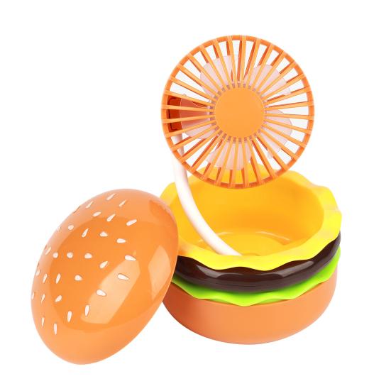 Air Cooler Novelty Hamburger Mini Fan with Makeup Mirror Foldable Design 3-Speed Wind Adjustment USB Rechargeable Cooling Fan