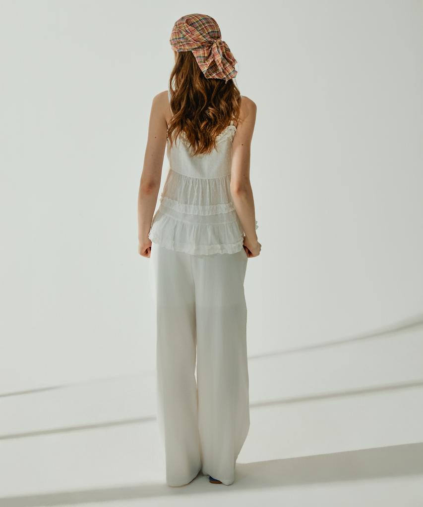 VIKINI VENDER Slush Linen Elastic Waist Wide Pants - White