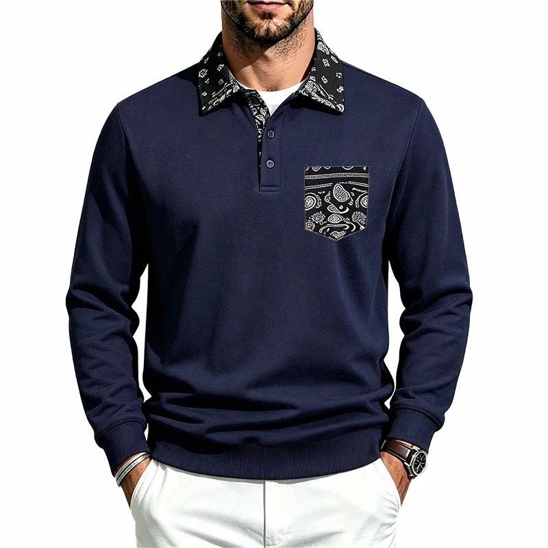 Men S Casual Long Sleeve Fleece Hoodless Sweatshirt With Paisley Pattern