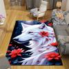 1pc White Wolf and Red Flower Print Design Area Rug - Soft, Anti-Slip, and Durable Gaming Room Decor for Bedroom