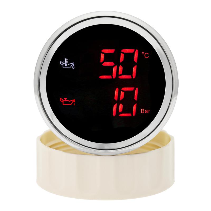 2 IN 1 Oil Temperature+Oil Pressure Gauge with Sensor Digital Display Red/Green Car Gauge Backlight for Marine Boat Car 9-32V