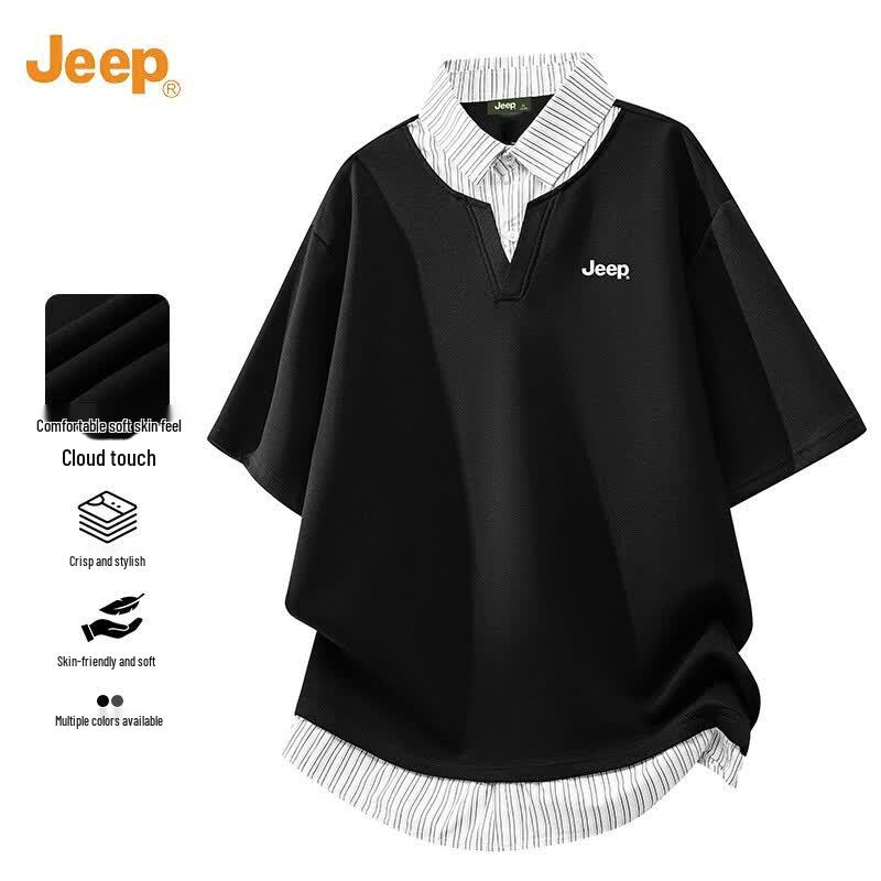JEEP Men s Faux Two-Piece Striped Polo Shirt 2XL