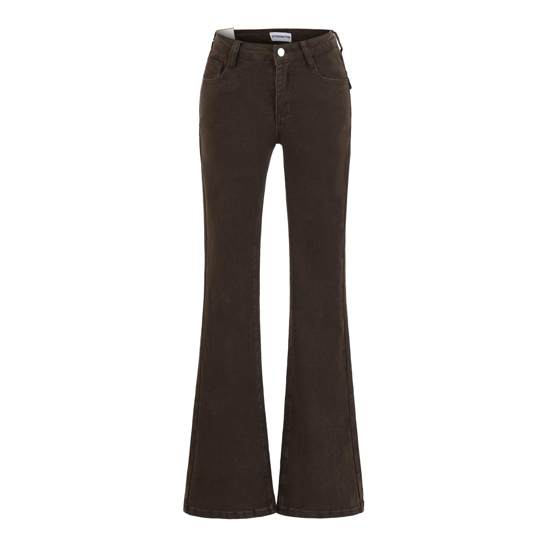 

2025 A/W Women s High-Waist Stretch Bell Bottom Jeans for Fuller Hips and Slimming Effect XS коричневий