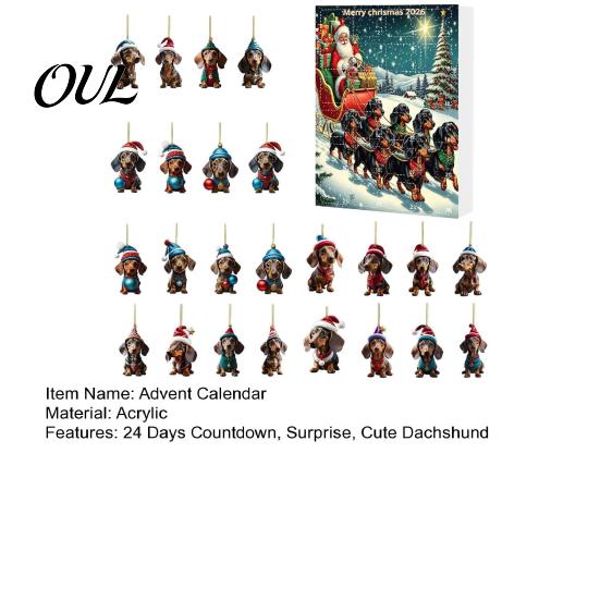 Calendari dell'Avvento 2026 Collezione Dachshund Carini, 24 Giorni Ciondolo Acrilico 2D Regalo di Natale per Amanti dei Cani Calendario del Conto alla Rovescia, Ornamenti da Collezione,