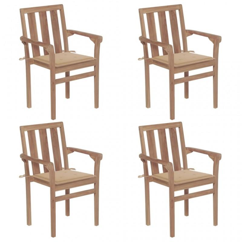 Day and Night - Day and Night Stackable Garden Chairs 4 Units Solid Teak Wood with Cushions