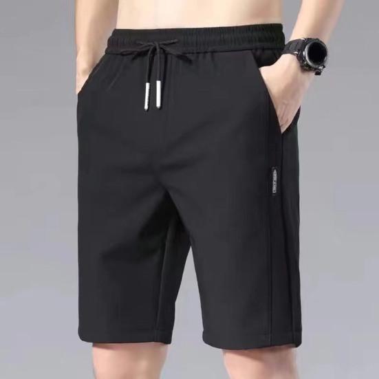 Sports Shorts Solid Color Straight Pattern Loose Type Elastic Waist Drawstring Casual Shorts Jogging Pants