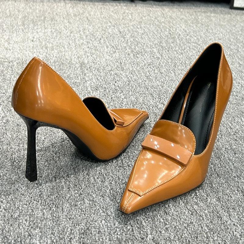 Fashion Sexy Pointed Toe Patent Leather High Heels Women Fashion Sewing Thin Heel Designer Shoes Elegant Comfort Commuting Office Shoes
