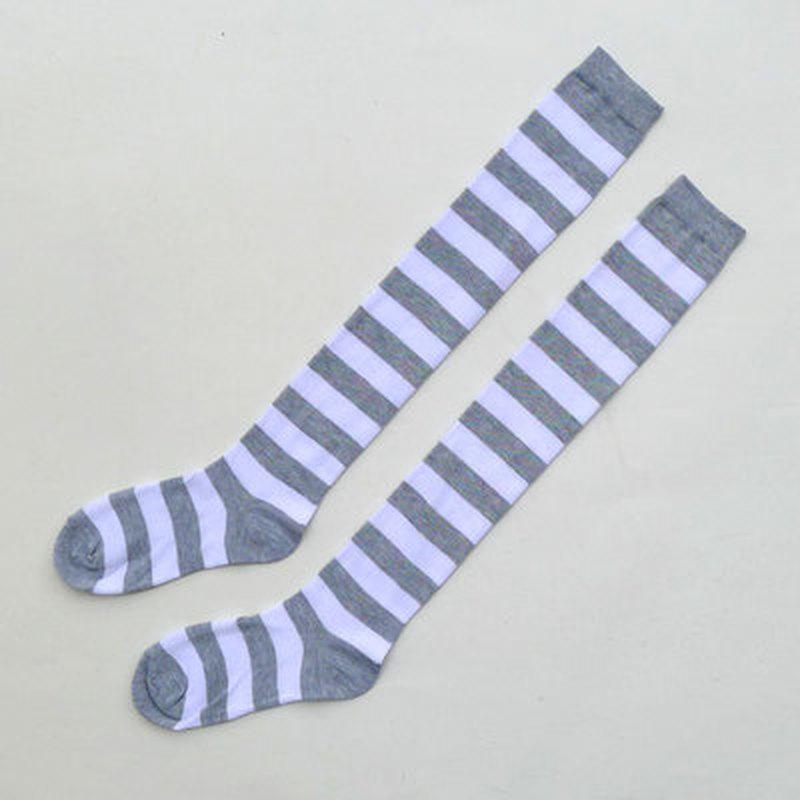 Long Stripe Adorable Anime Tight High Over Knee Pink Blue White For Women Girl Cosplay Student Kawaii Lolita Cotton Stocking