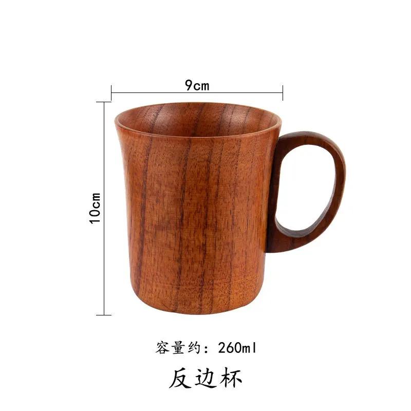 Wooden Big Belly Cups Japan Style Milk Water Cup with Handle Beer Coffee Milk Tea Mug Handmade Natural Kitchen Bar Drinkware Cup