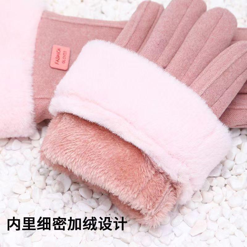 Warm Gloves Women's Velvet Thickened Cold-proof and Warm Cute Student Driving Gloves