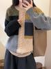 Women's Wool Sweater: Color Block, Korean Style, Round Neck, Long Sleeve Knitwear for Autumn/Winter