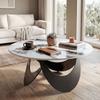 Coffee Table Sintered Stone Top Adjustable Foot Pads Modern Centre Table for Living Room White and Black
