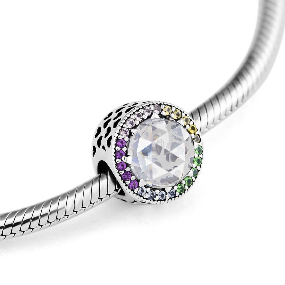 

Fits Europe Bracelet Charms 925 Sterling Silver Multi-Color Radiant Hearts Crystal Beads Women DIY Jewelry Making Gift