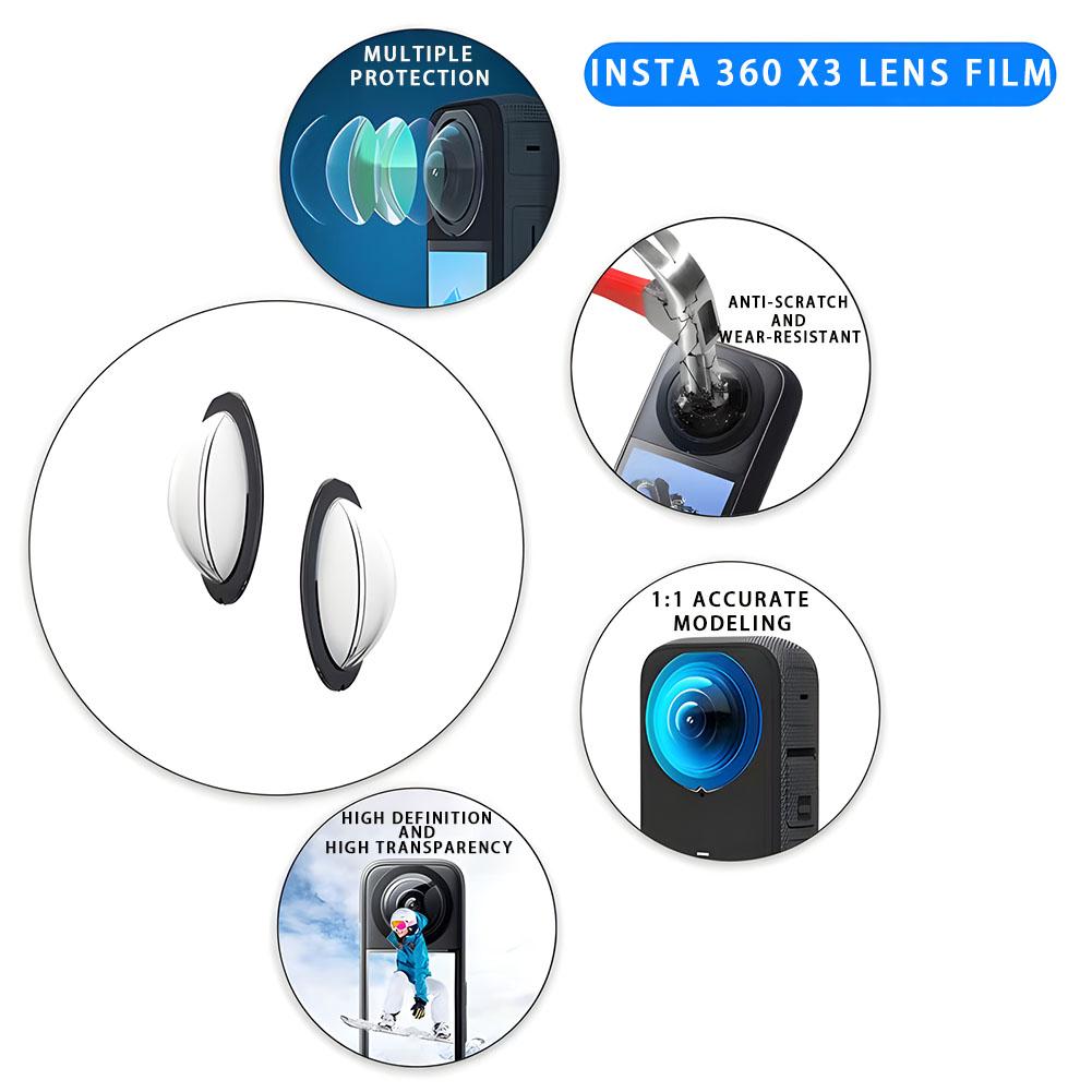 Für Insta 360 X3 Objektivschutzfolie Set, Kratzfeste Objektivschützer Dual-Objektiv 360 Mod für Insta360 X3 Zubehör