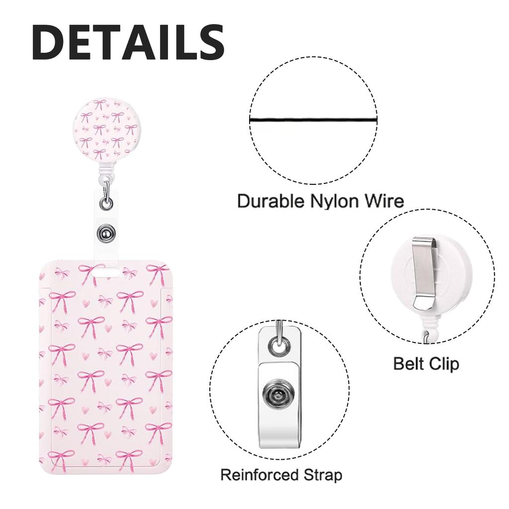 Pink Bow Card Holder Id Badge Holder Business Work Card Cover Case With Retractable Badge Reel Credit Id Card Badge Bag
