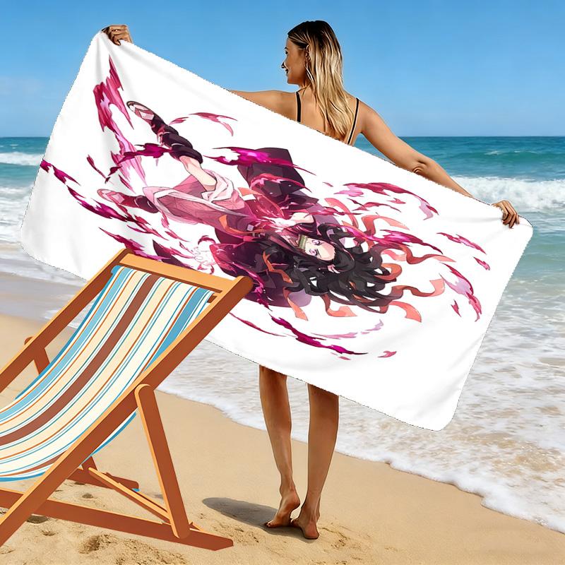 Demon Slayer Print Beach Towel, Large Soft Quick Dry Towel for Beach Camping Swimming