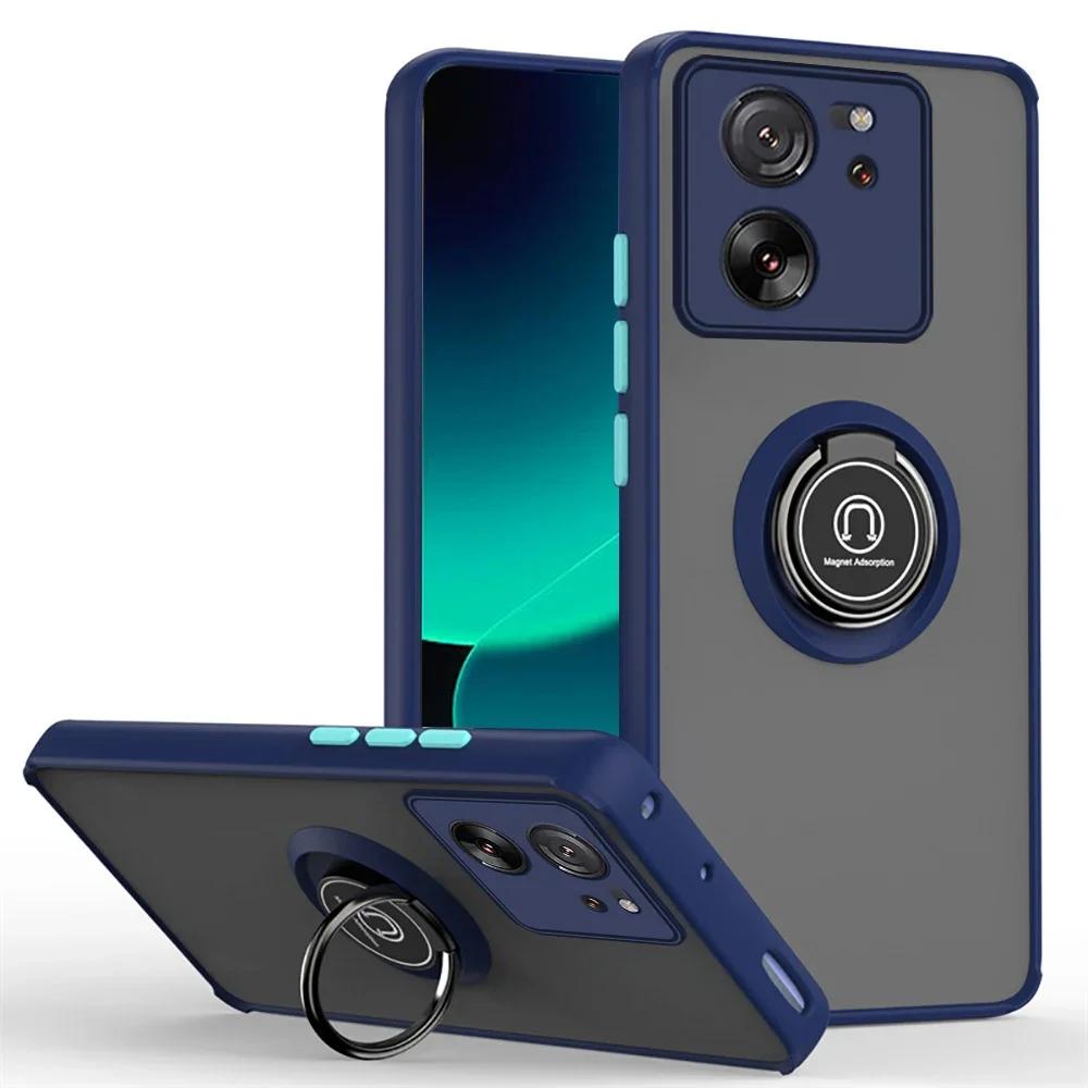 

Чехол Armor Matte для Xiaomi 13T Pro, чехол с кольцом и магнитным держателем, подставка, бизнес, полная защита, модный, роскошный, текстурированный чехол For Xiaomi 13T Pro темно-синий