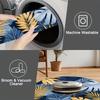 Crystal velvet carpetTropical Plant Pattern Round Mat - Soft Flannel Non-Slip Machine Washable Mat with Navy Blue & Golden Palm