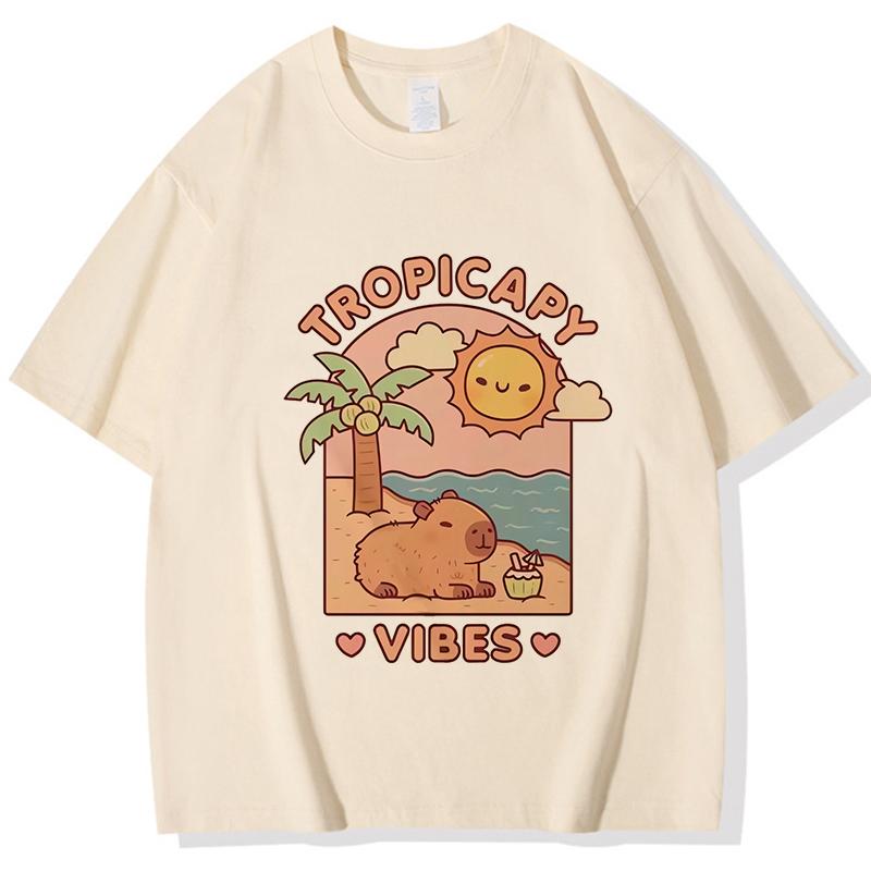 Funny Capybara Printed T Shirt Men Women Vintage Summer Short Sleeve T-shirt 90s Gothic Tshirt Casual EU Size Tees Tops Clothes