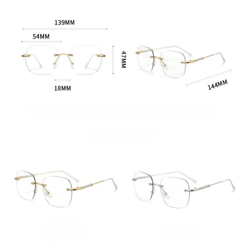 Women's Frameless Photochromic Reading Glasses High-definition Ultra-light Anti-blue Light Far Sight Eyeglasses 0 TO +4.0
