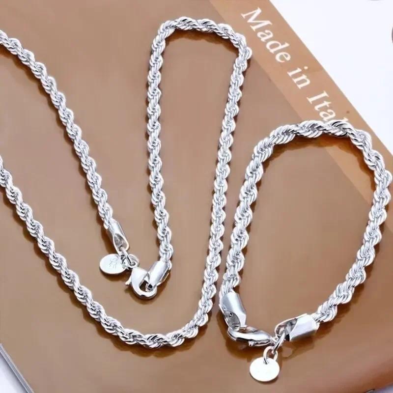 

Copper Color 4mm Chain Male Twisted Rope Necklace Bracelets Fashion Women Men Copper High Quality Jewelry Set 50CM and 20cm