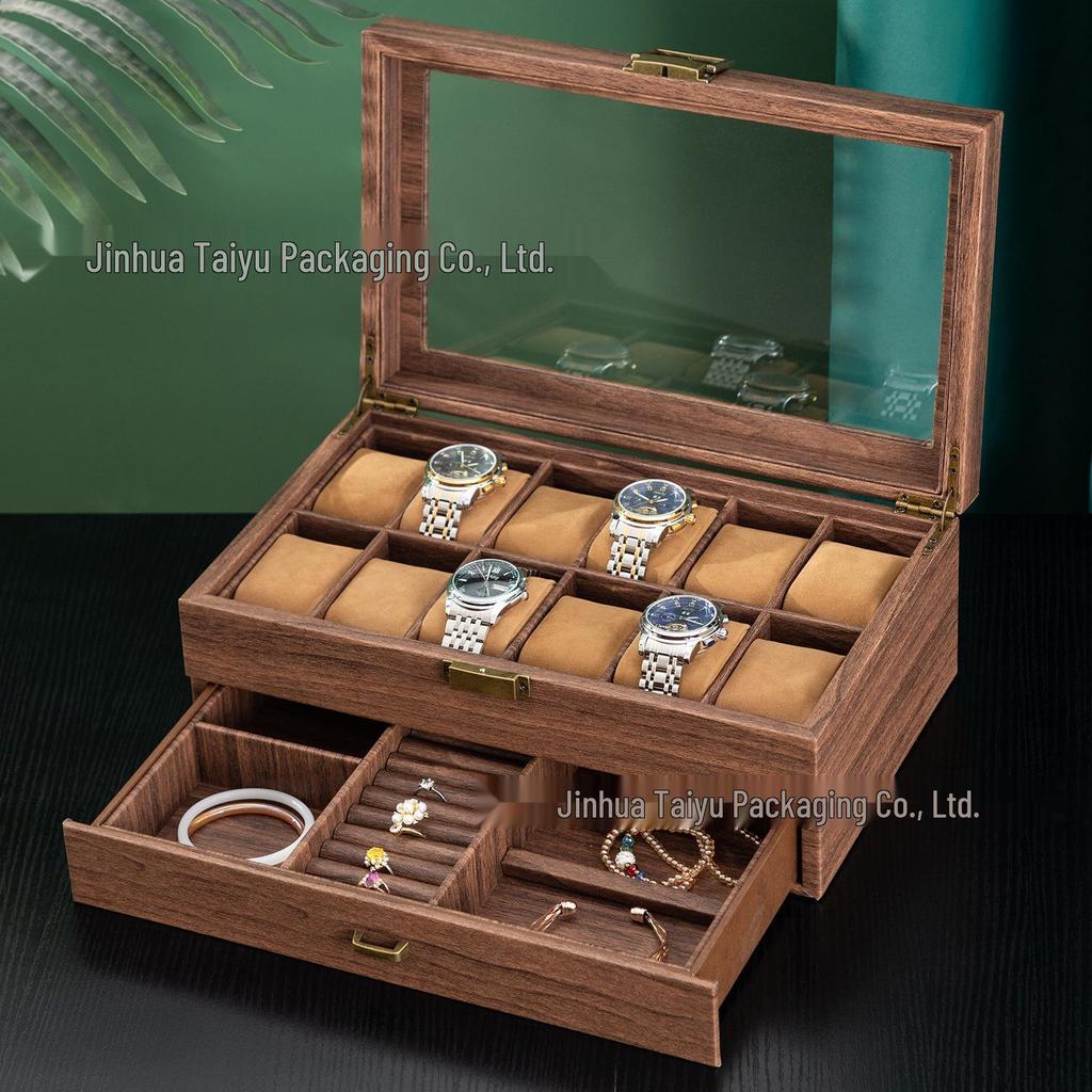 Retro Wood Grain Watch & Eyeglass Storage Box: Available in 3, 6, and 12 Slots