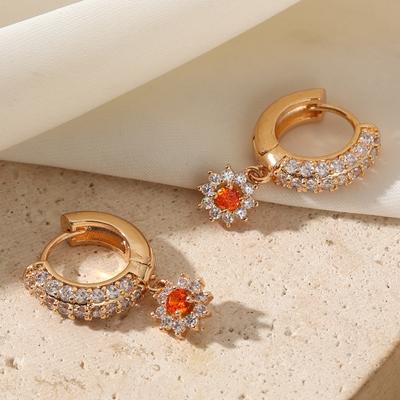 Sun Shape Dangle Earrings for Women 2025 New Fashion Golden Cubic Zirconia Drop Earring Wedding Party Jewelry Accessories