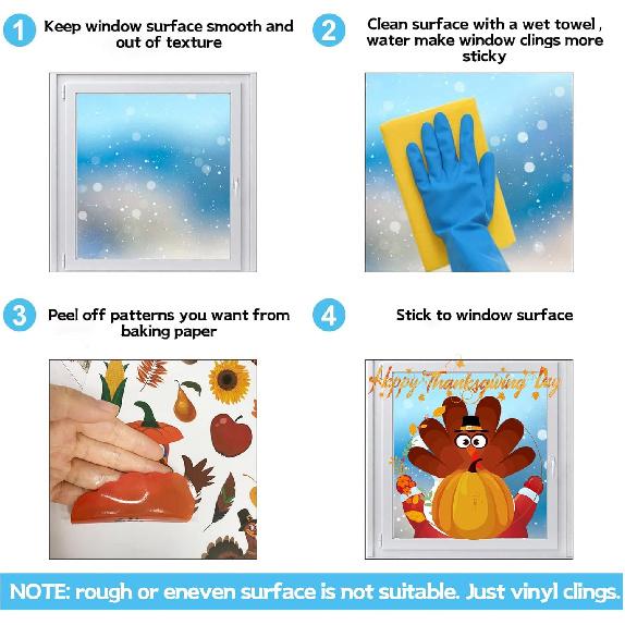 Thanksgiving Fall Window Clings Decorations, 10 Sheets Thanksgiving Window Stickers for Kids Home Office Classroom Party Glass Windows Double Sided