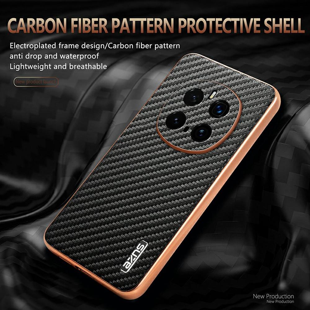 AZNS For Honor Magic7 Pro 5G Case Electroplating Carbon Fiber Texture PU+TPU Phone Cover