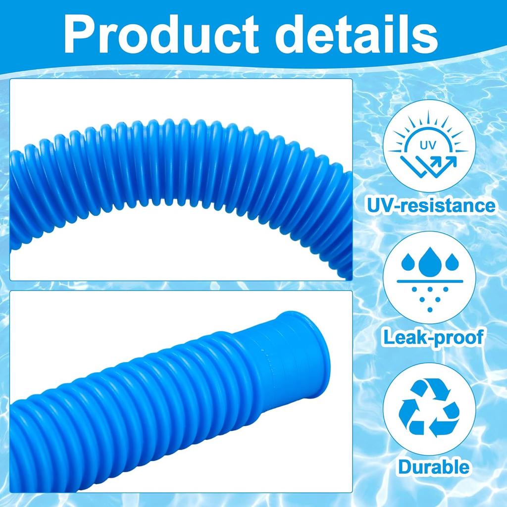 2 Pcs Pool Pump Hoses For Above Ground Pools 1.25" X 59" Pool Hose Replacement Blue Pool Filter Pump Hoses With 4 Metal Clamps And 2 Pipe Holders