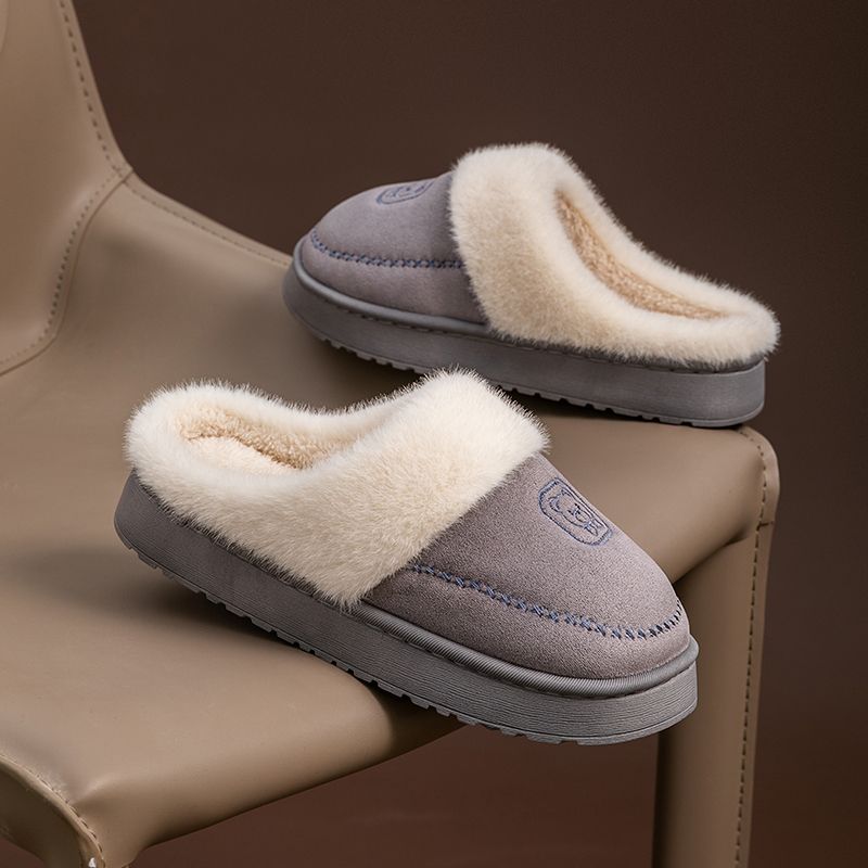 Simple cotton slippers Autumn dormitory thick bottom velvet warm outer wear plush confinement slippers